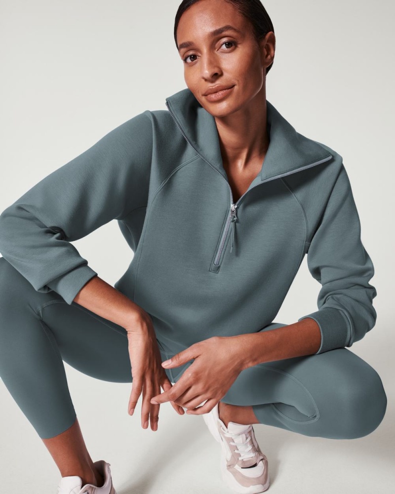 Spanx AirEssentials Half Zip Tops Blue Grey | 71409-WFEK