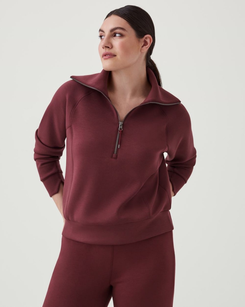 Spanx AirEssentials Half Zip Tops Brown | 73295-TMFI