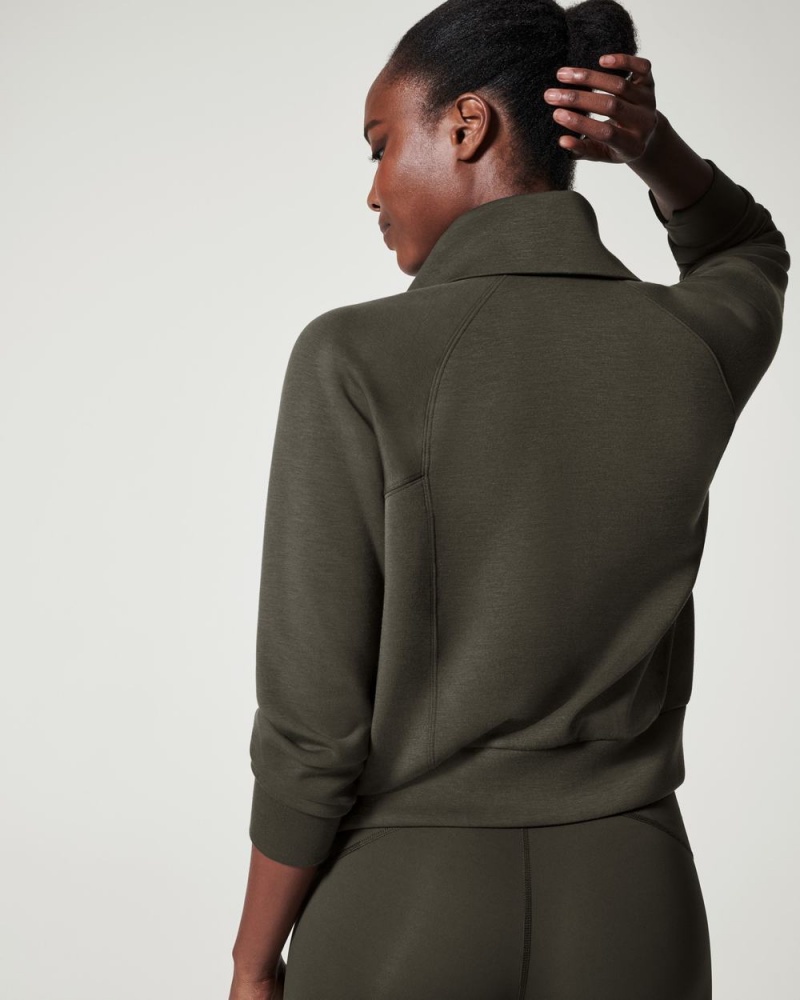 Spanx AirEssentials Half Zip Tops Olive | 95042-IKZH