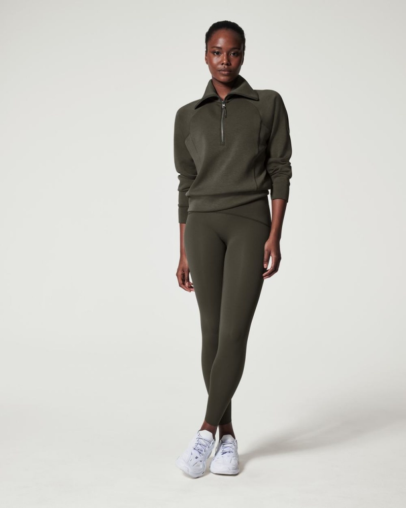 Spanx AirEssentials Half Zip Tops Olive | 95042-IKZH