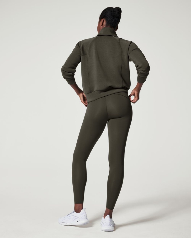 Spanx AirEssentials Half Zip Tops Olive | 95042-IKZH