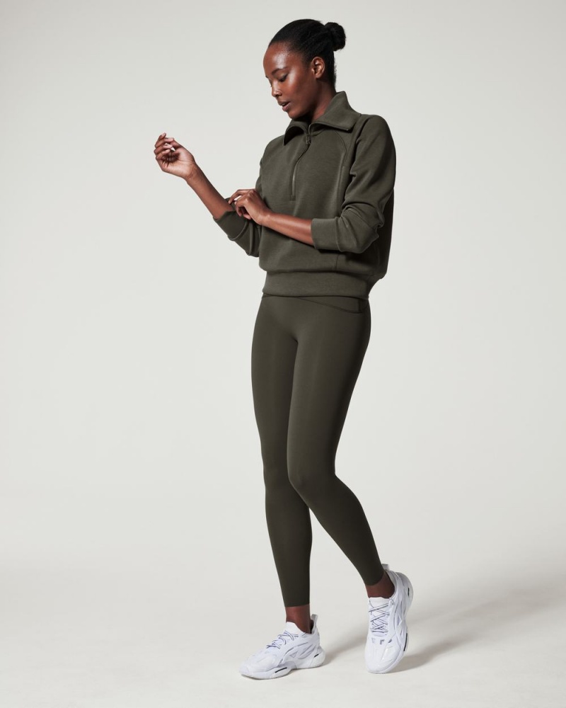 Spanx AirEssentials Half Zip Tops Olive | 95042-IKZH