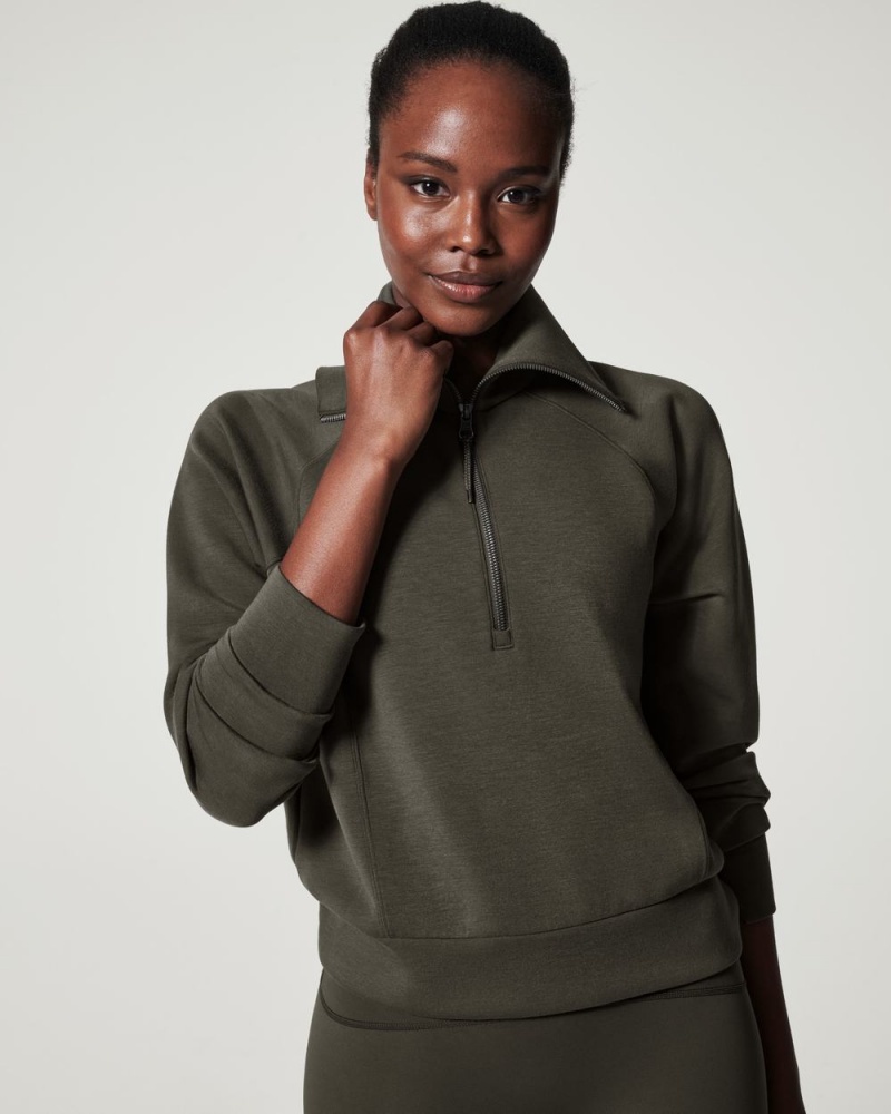 Spanx AirEssentials Half Zip Tops Olive | 95042-IKZH