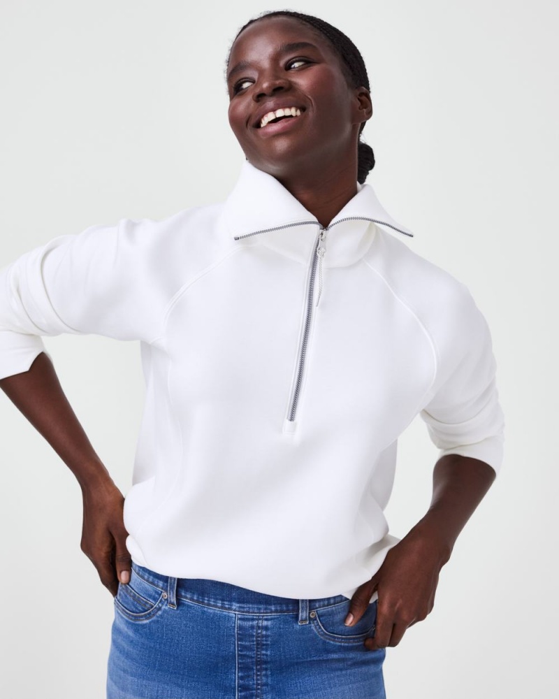 Spanx AirEssentials Half Zip Tops White | 59863-LOHY