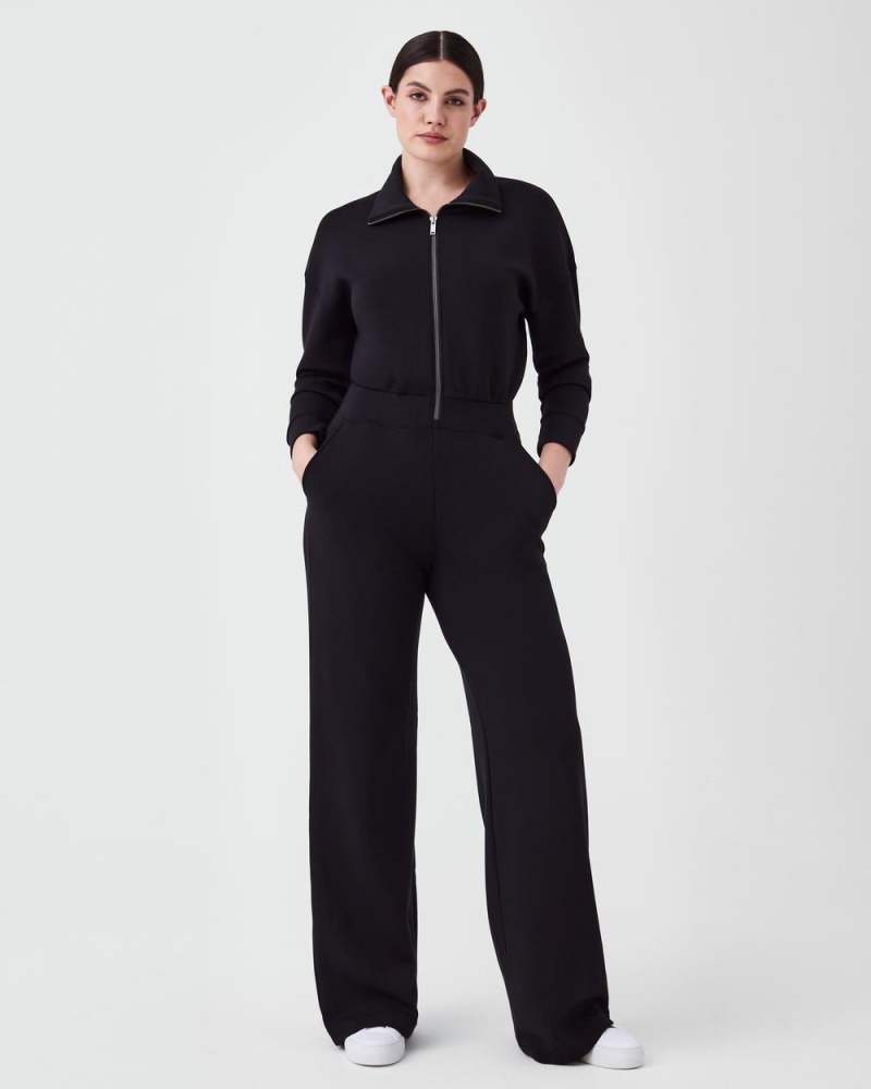 Spanx AirEssentials Long Sleeve Wide Leg Jumpsuits Black | 84953-MZXB