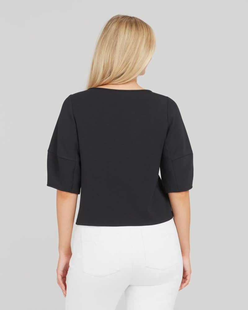 Spanx AirEssentials Puff Sleeve ‘At-the-Hip’ Tops Black | 16439-UWBG