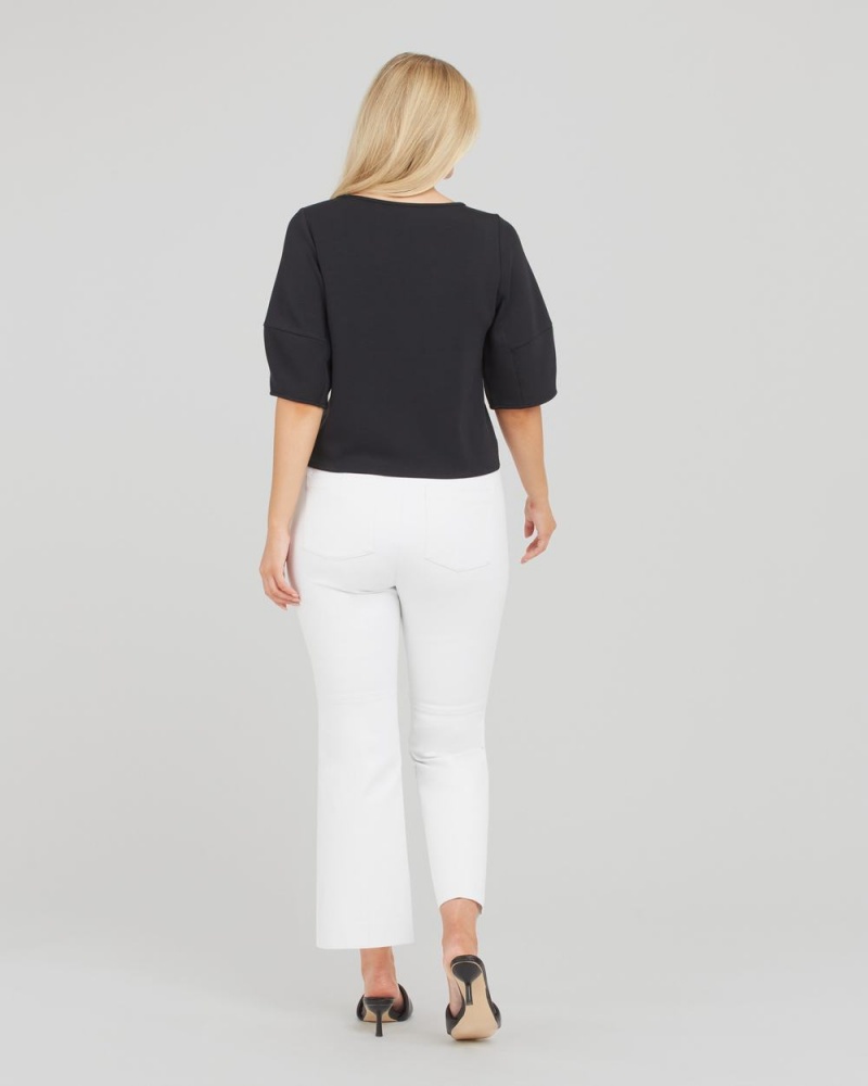 Spanx AirEssentials Puff Sleeve ‘At-the-Hip’ Tops Black | 16439-UWBG