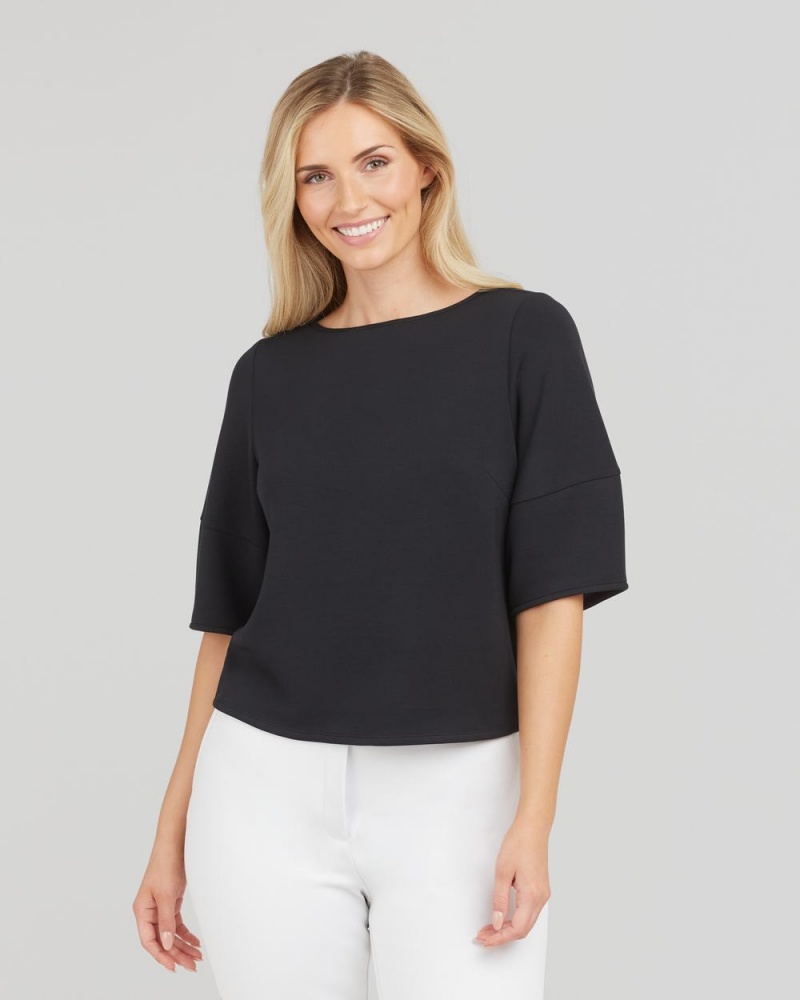 Spanx AirEssentials Puff Sleeve ‘At-the-Hip’ Tops Black | 16439-UWBG