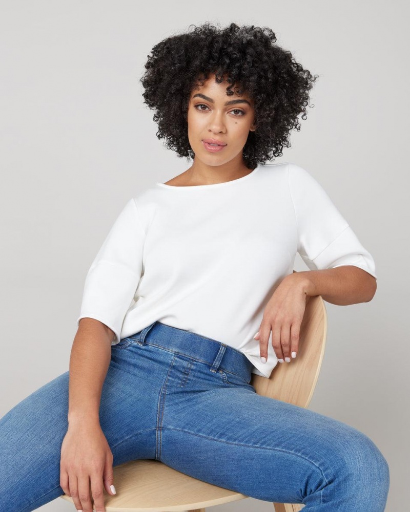 Spanx AirEssentials Puff Sleeve ‘At-the-Hip’ Tops White | 61584-PCET