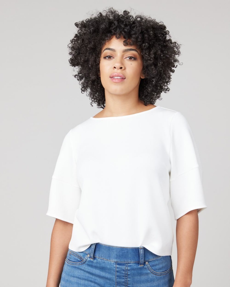 Spanx AirEssentials Puff Sleeve ‘At-the-Hip’ Tops White | 61584-PCET