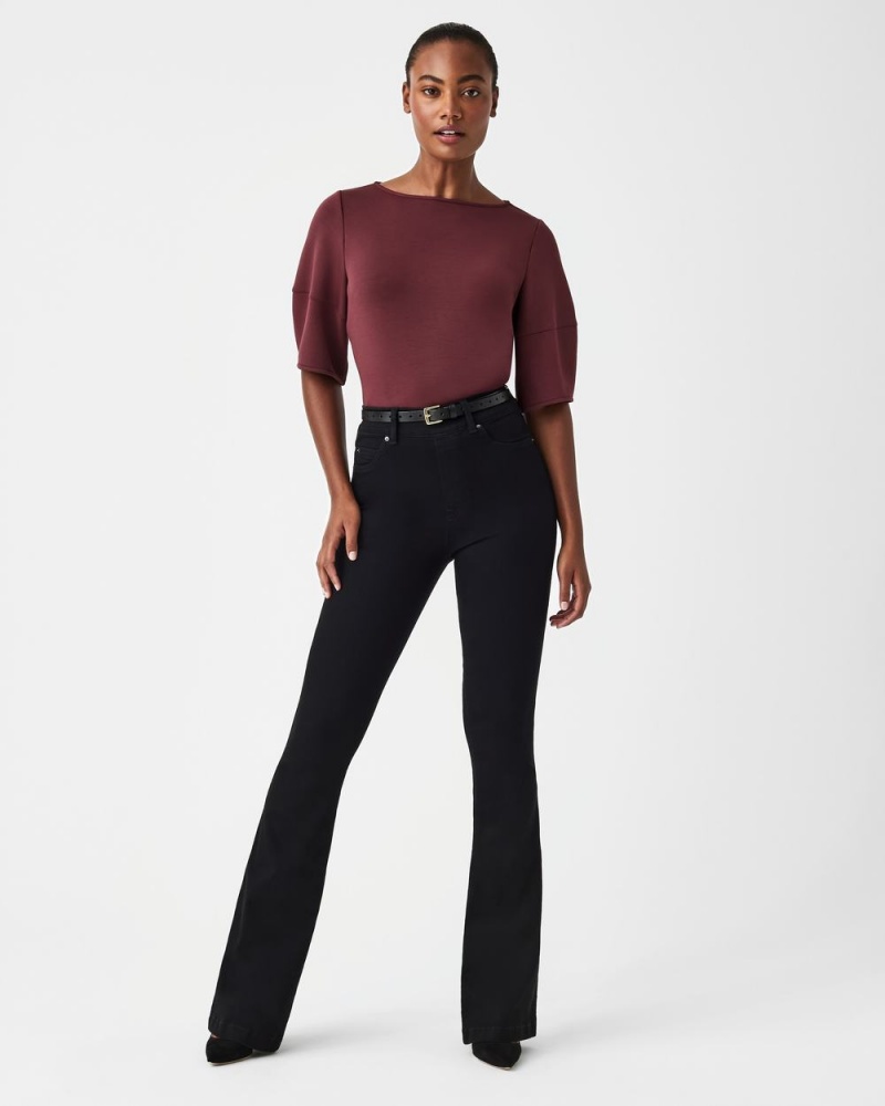 Spanx AirEssentials Puff Sleeve ‘At-the-Hip’ Tops Brown | 13678-FMJZ