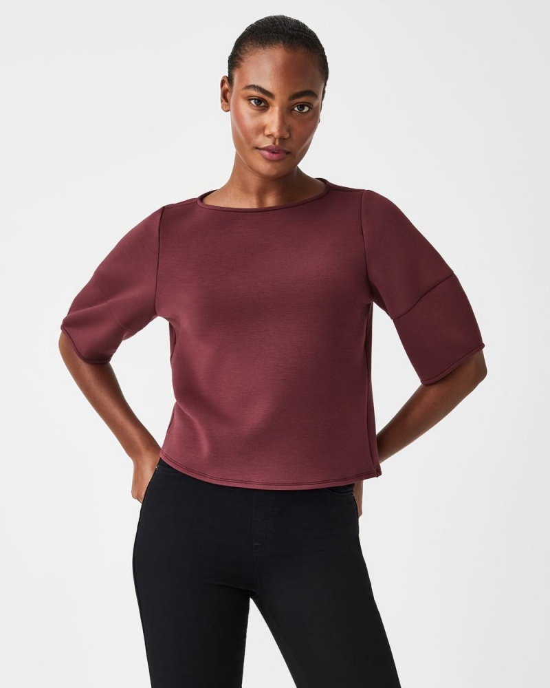 Spanx AirEssentials Puff Sleeve ‘At-the-Hip’ Tops Brown | 13678-FMJZ