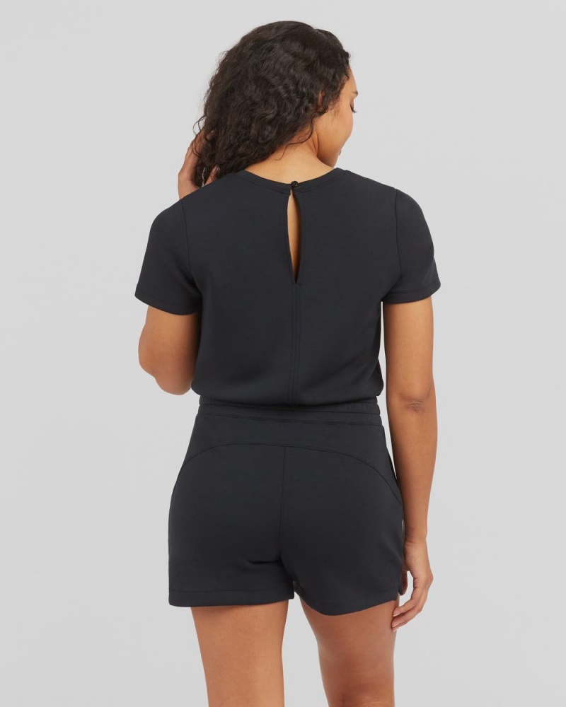 Spanx AirEssentials Short Sleeve Romper Jumpsuits Black | 36502-EDLH