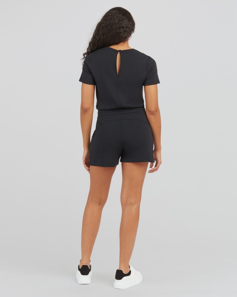 Spanx AirEssentials Short Sleeve Romper Jumpsuits Black | 36502-EDLH