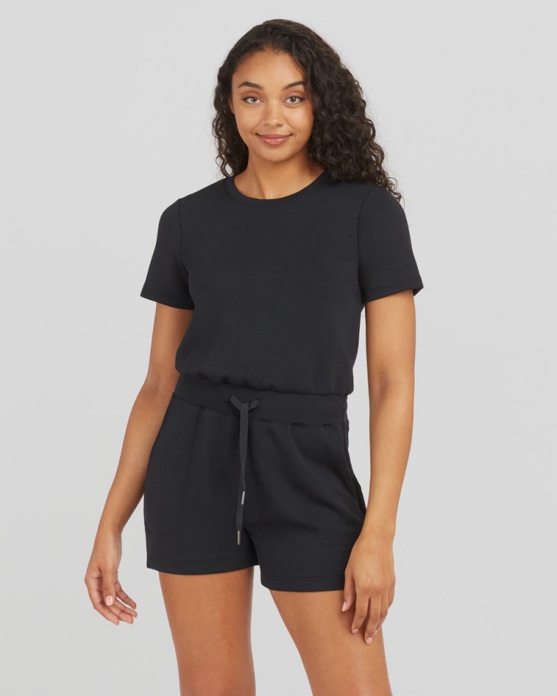 Spanx AirEssentials Short Sleeve Romper Jumpsuits Black | 36502-EDLH