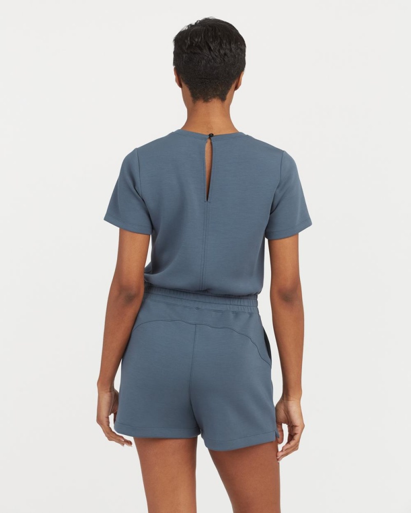 Spanx AirEssentials Short Sleeve Romper Jumpsuits Blue | 27315-EVIM