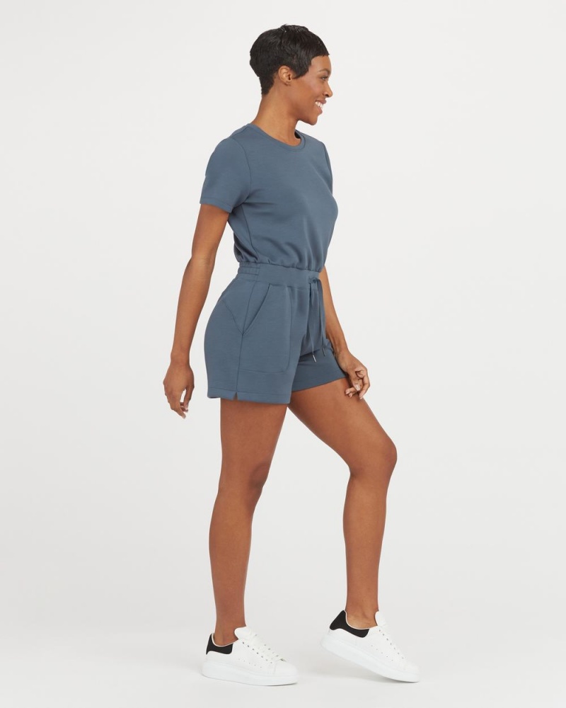 Spanx AirEssentials Short Sleeve Romper Jumpsuits Blue | 27315-EVIM