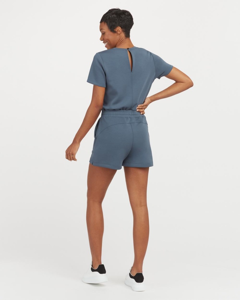 Spanx AirEssentials Short Sleeve Romper Jumpsuits Blue | 27315-EVIM