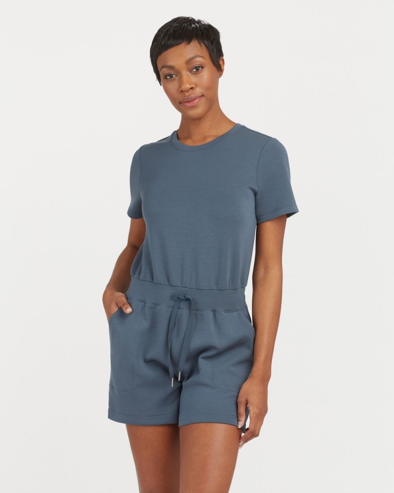 Spanx AirEssentials Short Sleeve Romper Jumpsuits Blue | 27315-EVIM