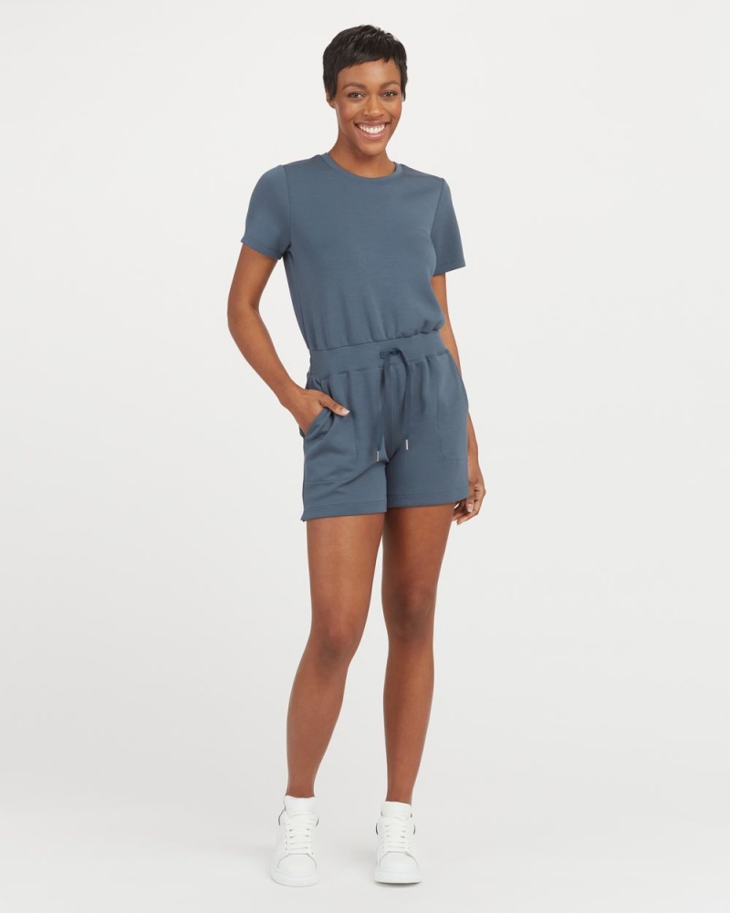 Spanx AirEssentials Short Sleeve Romper Jumpsuits Blue | 27315-EVIM