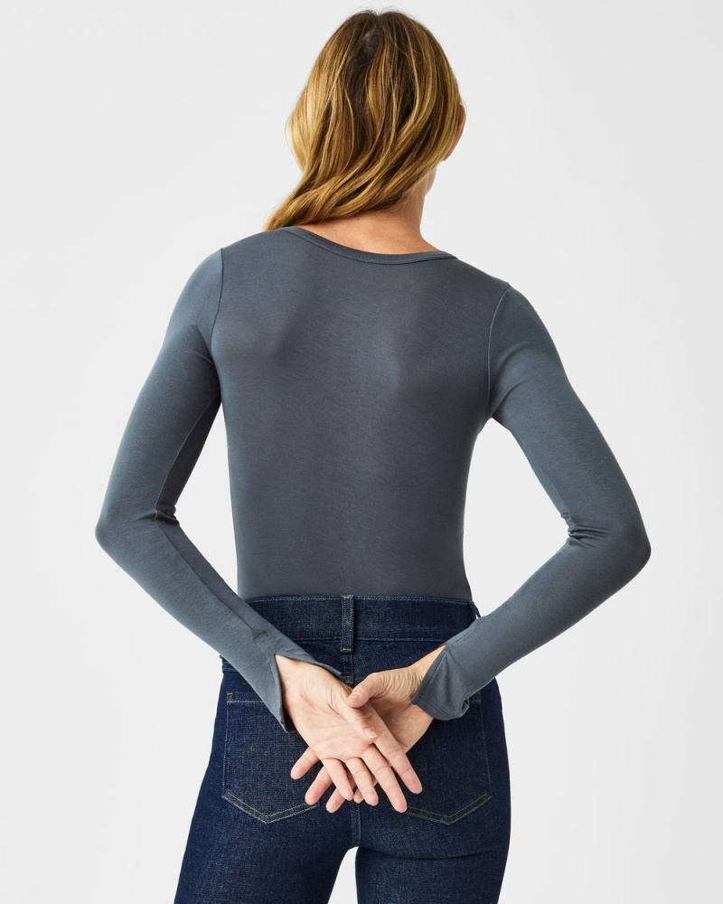 Spanx Better Base Long Sleeve Crew Tops Grey | 50712-QPZO