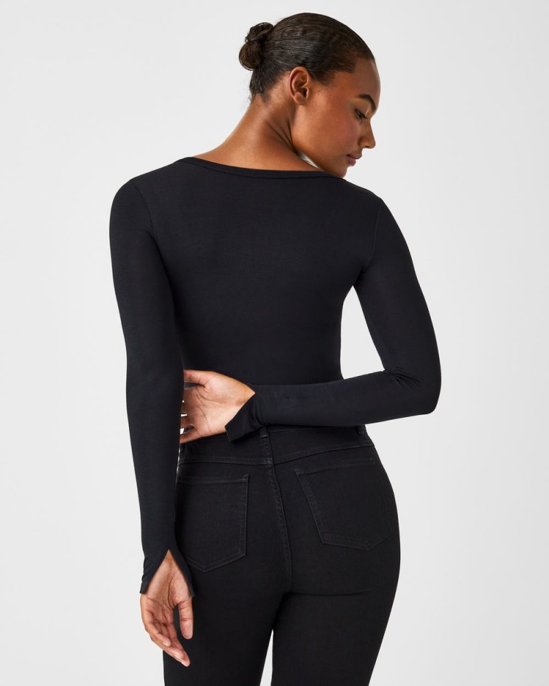 Spanx Better Base Long Sleeve Crew Tops Black | 02156-MCZR