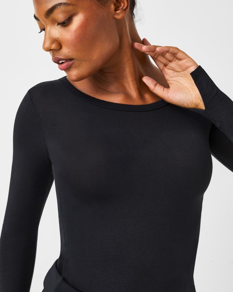 Spanx Better Base Long Sleeve Crew Tops Black | 02156-MCZR