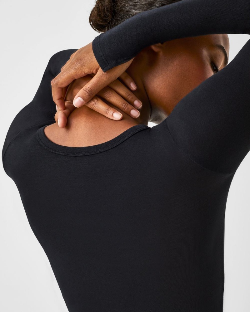 Spanx Better Base Long Sleeve Crew Tops Black | 02156-MCZR