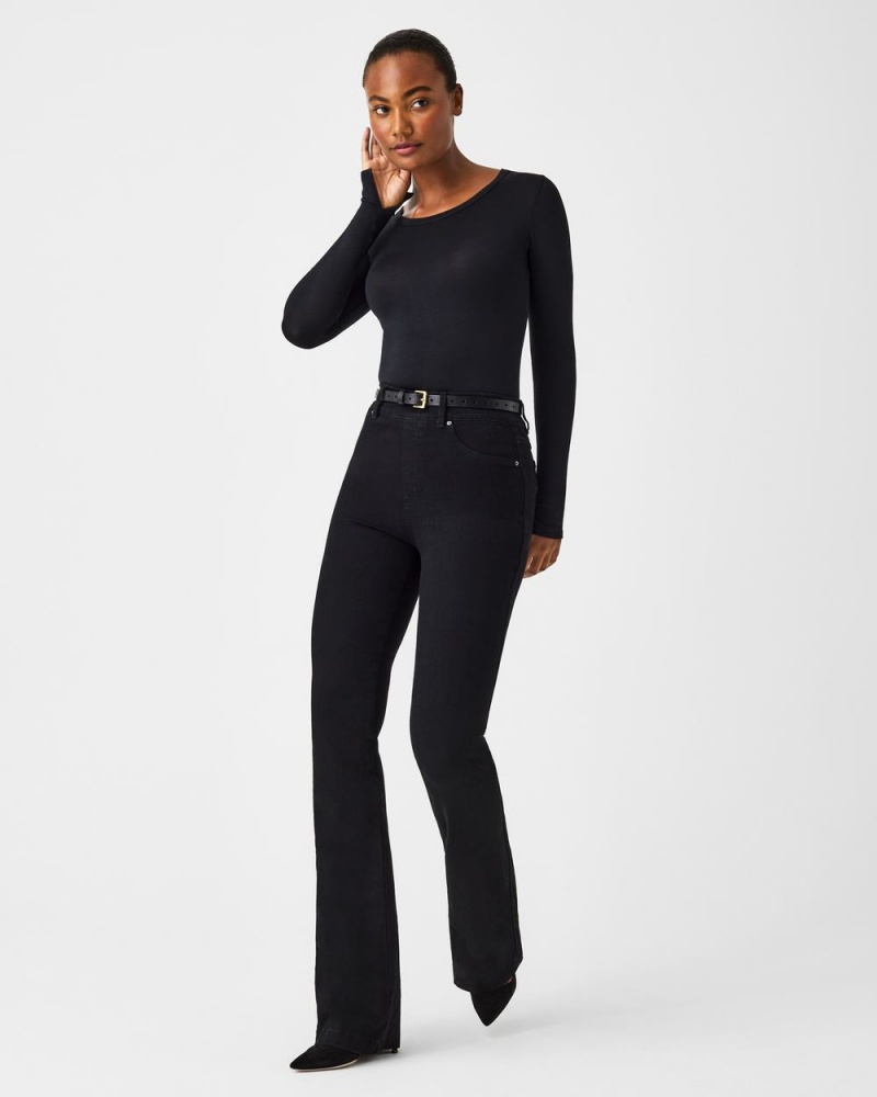 Spanx Better Base Long Sleeve Crew Tops Black | 02156-MCZR