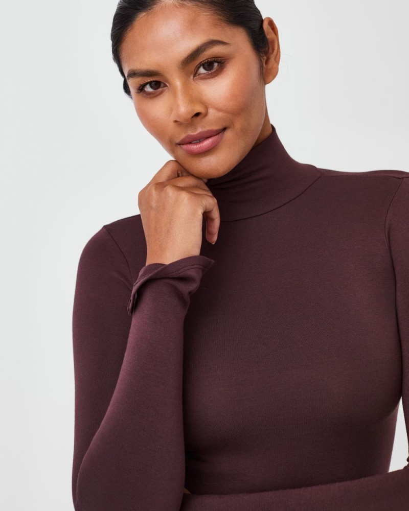 Spanx Better Base Long Sleeve Turtleneck Tops Pink Chocolate | 79326-IRYB