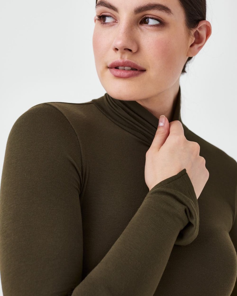 Spanx Better Base Long Sleeve Turtleneck Tops Green | 25687-XQPD