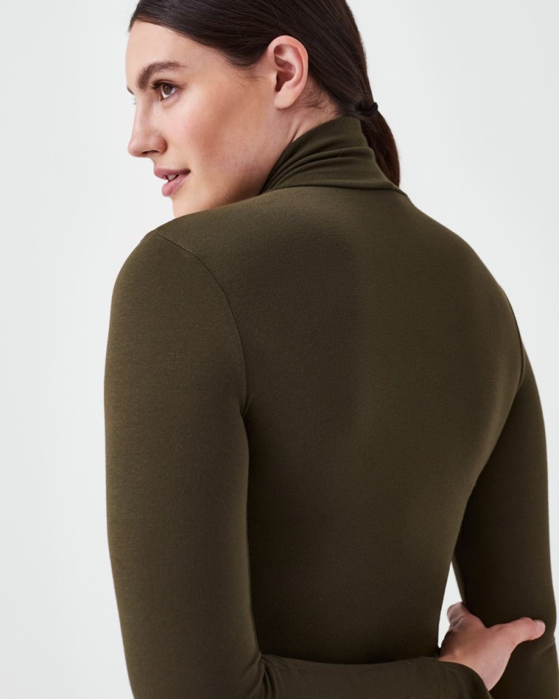 Spanx Better Base Long Sleeve Turtleneck Tops Green | 25687-XQPD