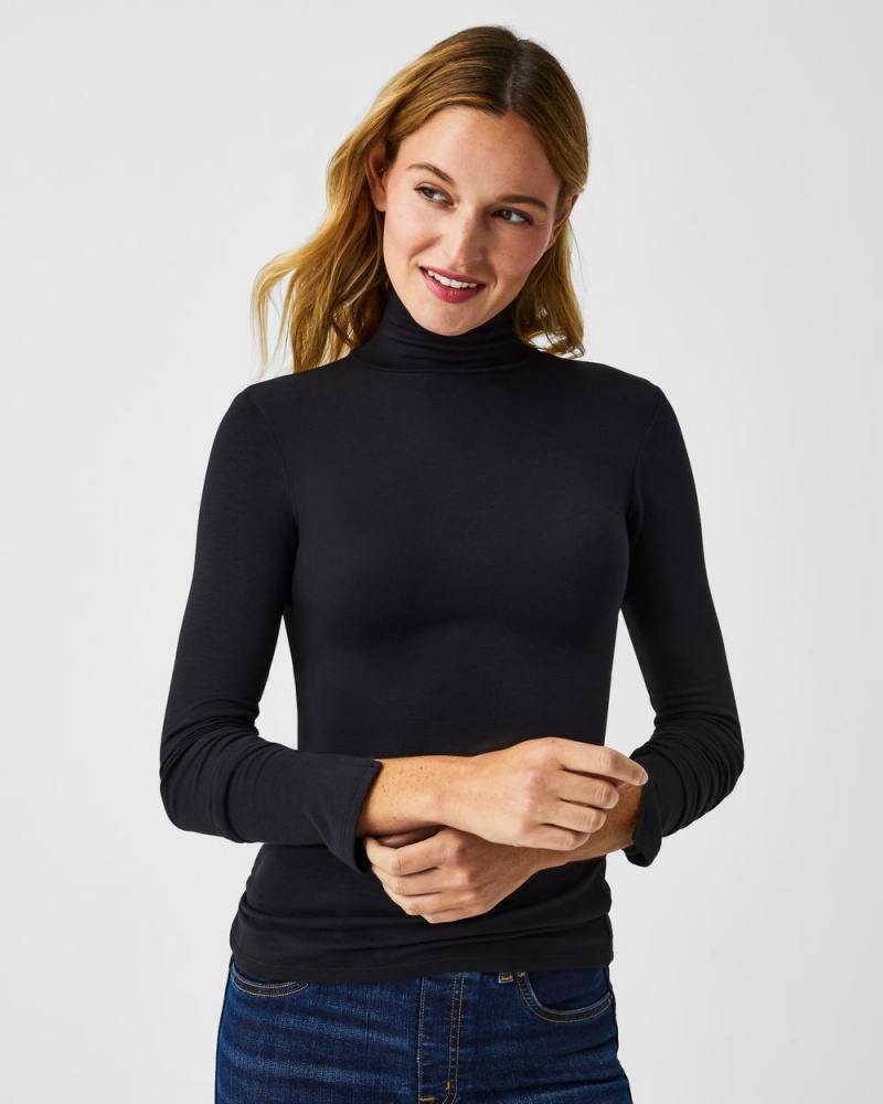 Spanx Better Base Long Sleeve Turtleneck Tops Black | 08921-BHRM