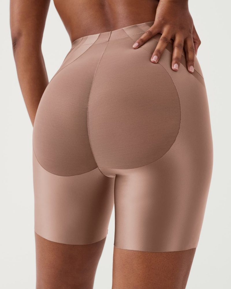 Spanx Booty-Lifting Mid-Thigh Shorts Cafe Au Lait | 61052-AFLX