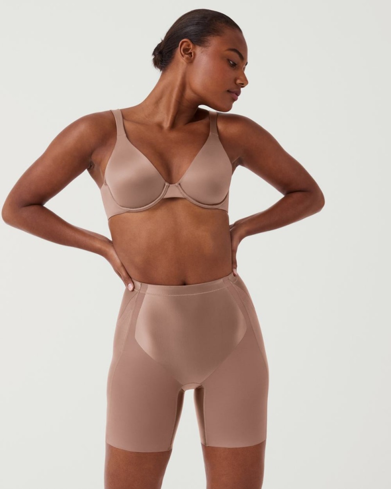 Spanx Booty-Lifting Mid-Thigh Shorts Cafe Au Lait | 61052-AFLX