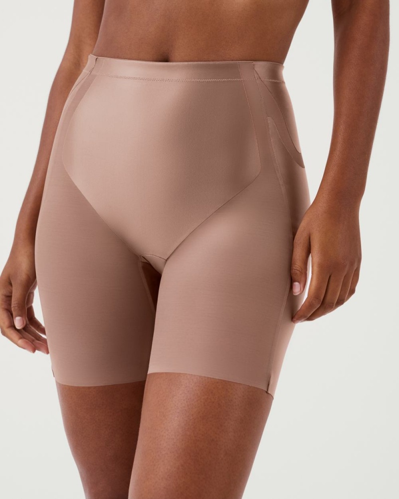 Spanx Booty-Lifting Mid-Thigh Shorts Cafe Au Lait | 61052-AFLX