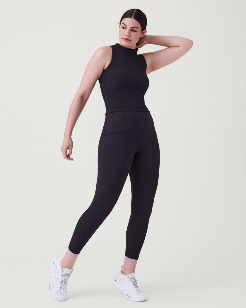 Spanx Booty Boost® Active Contour Rib 7/8 Leggings Black | 05346-XCJU