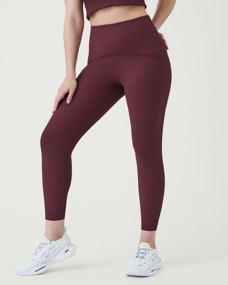 Spanx Booty Boost® Active Contour Rib 7/8 Leggings Burgundy | 73459-AZBY