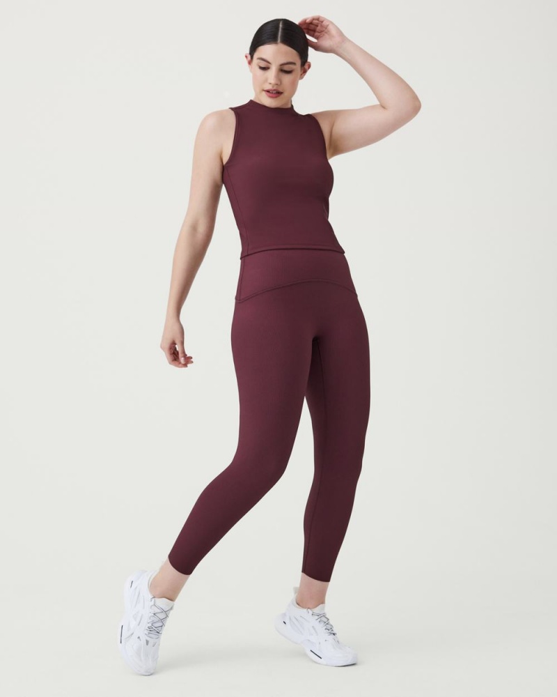 Spanx Booty Boost® Active Contour Rib 7/8 Leggings Burgundy | 73459-AZBY