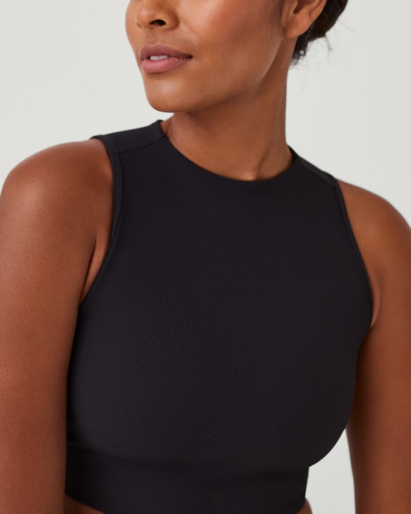 Spanx Contour Rib Mock Neck Crop Tops Black | 68025-DIEU