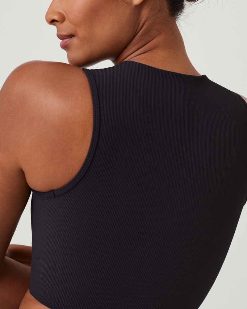 Spanx Contour Rib Mock Neck Crop Tops Black | 68025-DIEU