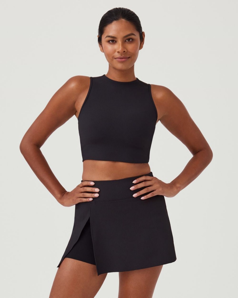 Spanx Contour Rib Mock Neck Crop Tops Black | 68025-DIEU