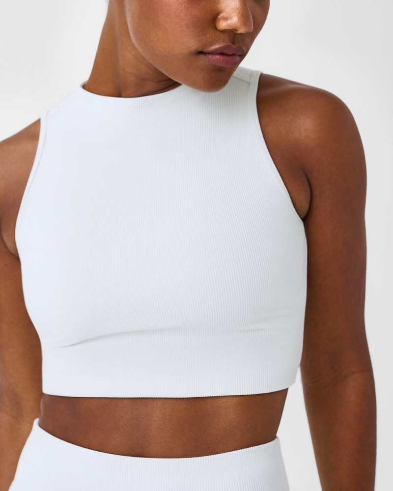 Spanx Contour Rib Mock Neck Crop Tops Light Grey | 58230-UVKW