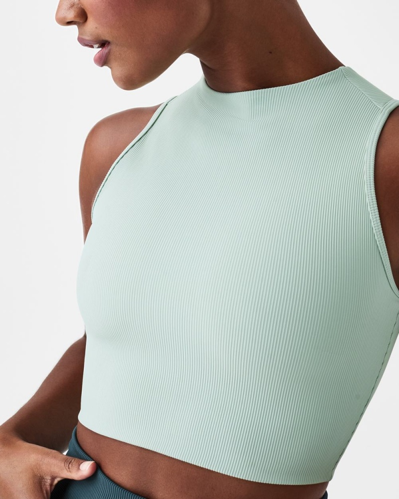 Spanx Contour Rib Mock Neck Crop Tops White | 84023-JEMP