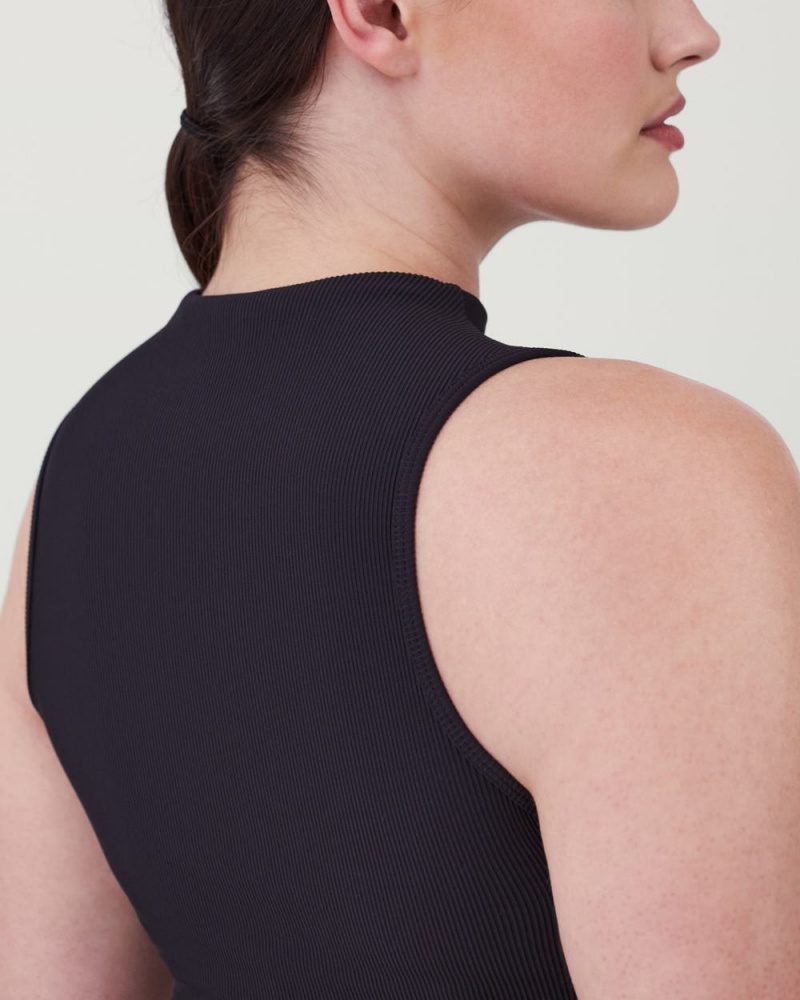 Spanx Contour Rib Mock Neck Tank Top Black | 57469-ADJK