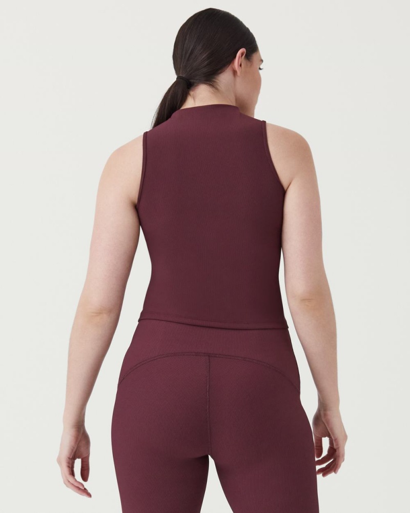 Spanx Contour Rib Mock Neck Tank Top Burgundy | 80174-NTRV