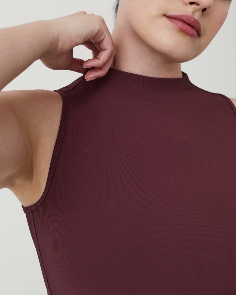 Spanx Contour Rib Mock Neck Tank Top Burgundy | 80174-NTRV