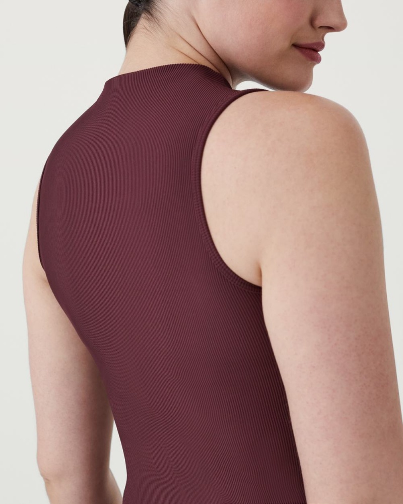 Spanx Contour Rib Mock Neck Tank Top Burgundy | 80174-NTRV