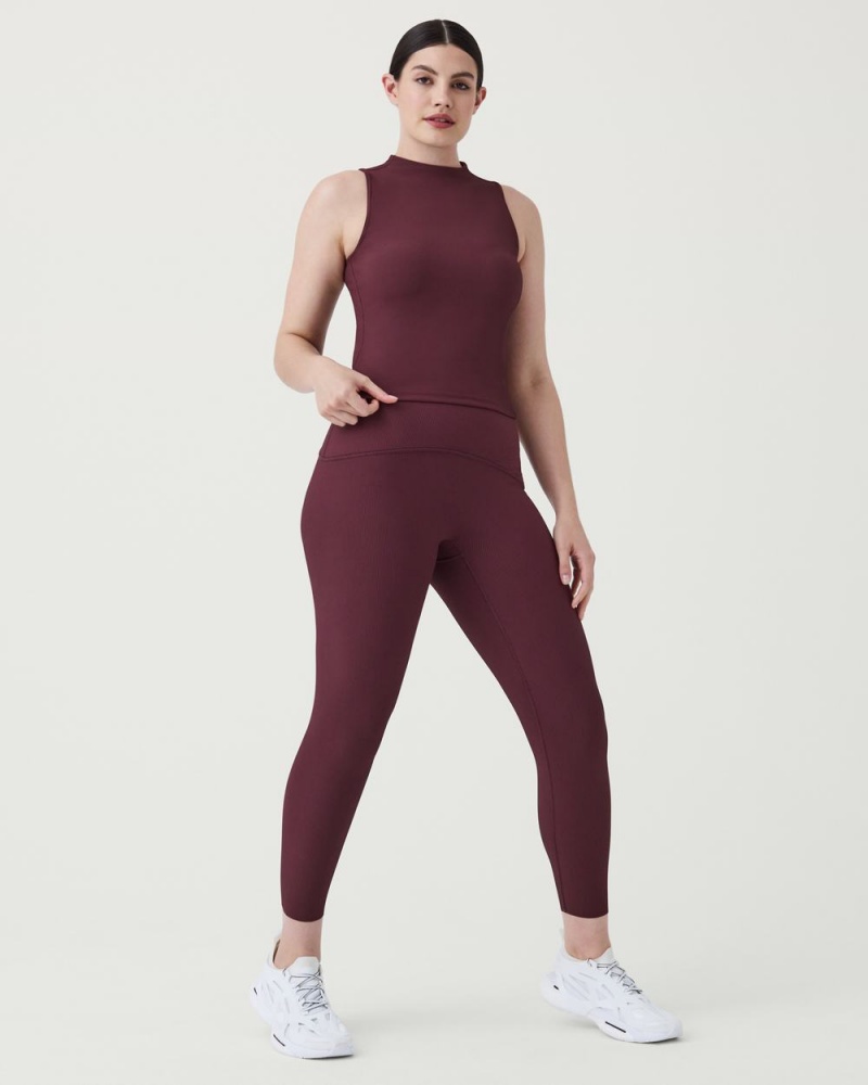 Spanx Contour Rib Mock Neck Tank Top Burgundy | 80174-NTRV