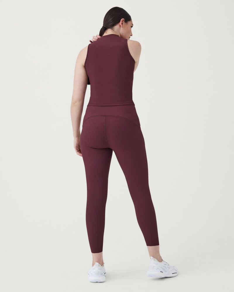 Spanx Contour Rib Mock Neck Tank Top Burgundy | 80174-NTRV